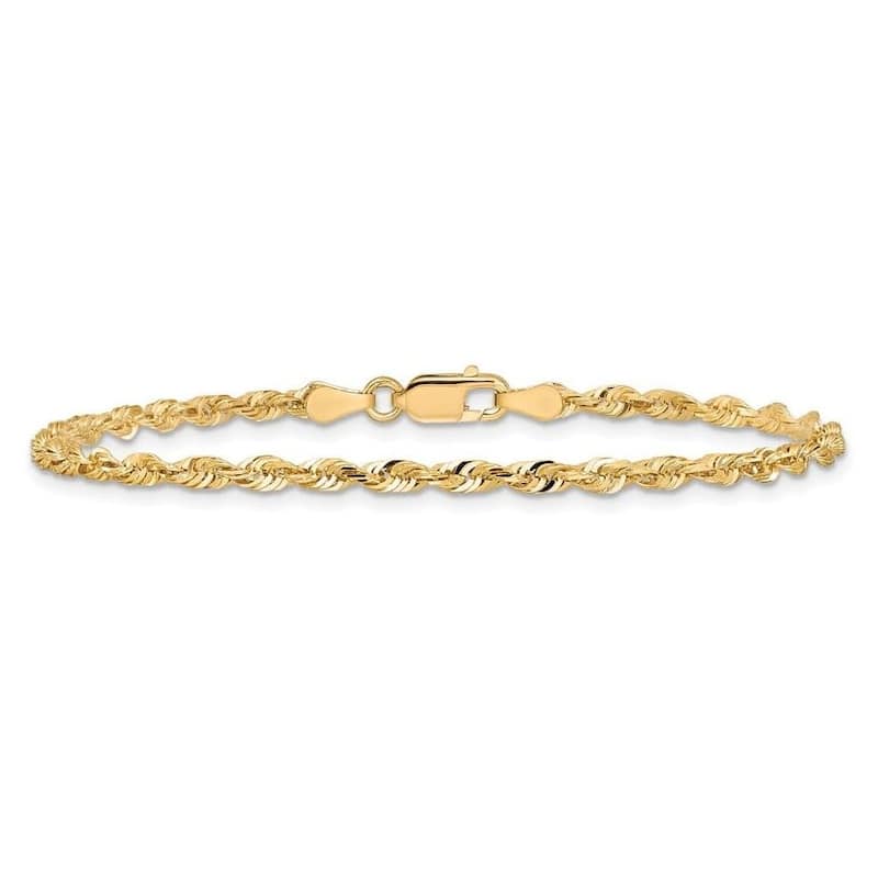 Curata 10k or 14k Yellow Gold 1.5mm Diamond Cut Rope Chain Bracelet - 7" or 8"