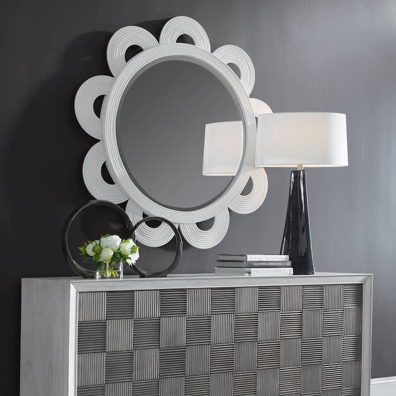 Uttermost Clematis White Rattan Round Mirror - 46"W x 46"H x 2"D