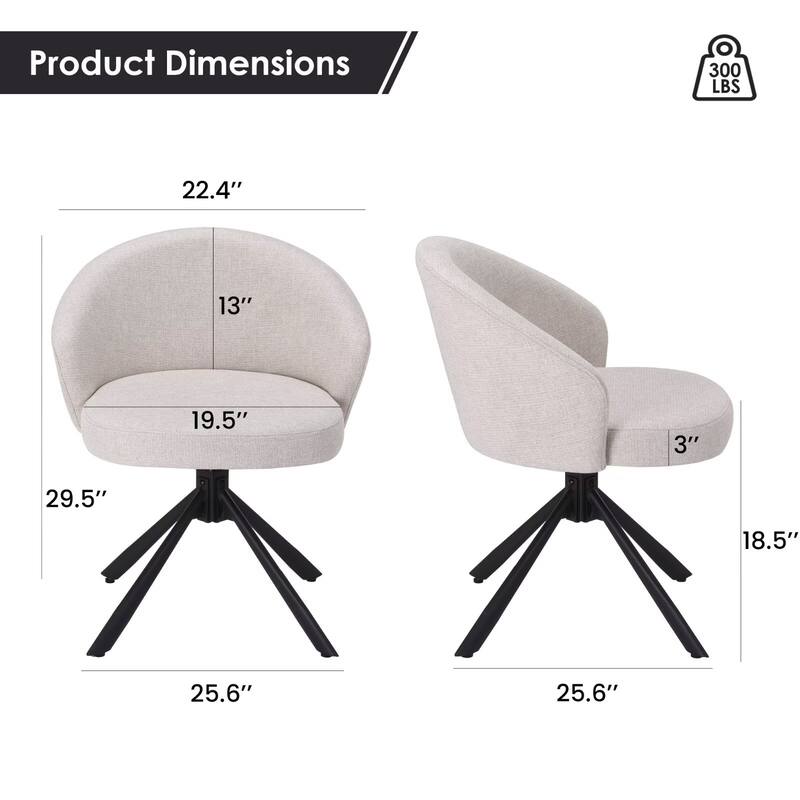 Linen Fabric 360 Swivel Upholstered Dining Chairs with Metal Legs (Set of 2)