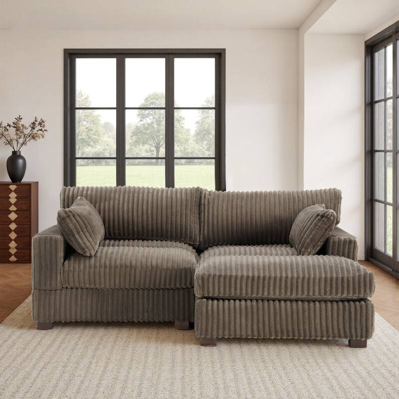 Upholstered Plush Flannel Modular Sectional Sofa with Pillows,Ajustable Headrest