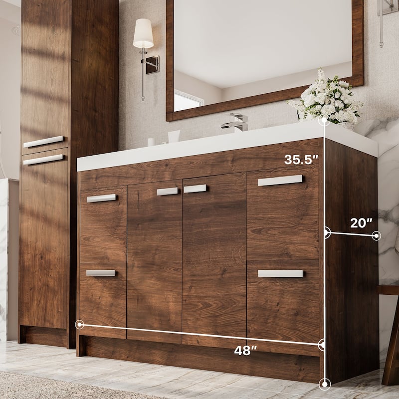 Eviva Lugano 48" Rosewood Bath Vanity with Integrated Acrylic Top