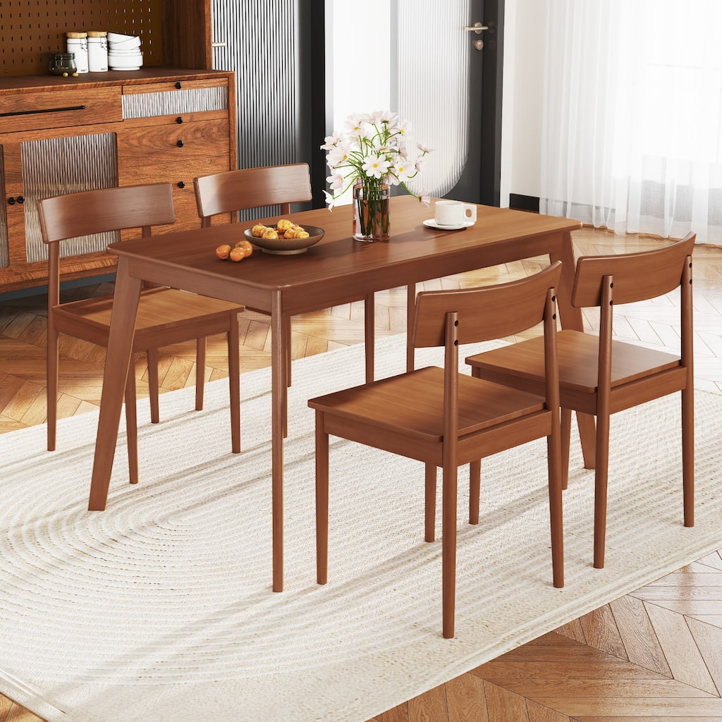 5-Piece Wood Dining Set with Space-Saving Design and Curved Backrest Chairs for Casual Gatherings