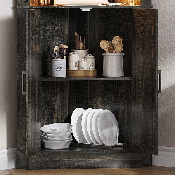 66 Tall Corner Cabinet with LED Light Black