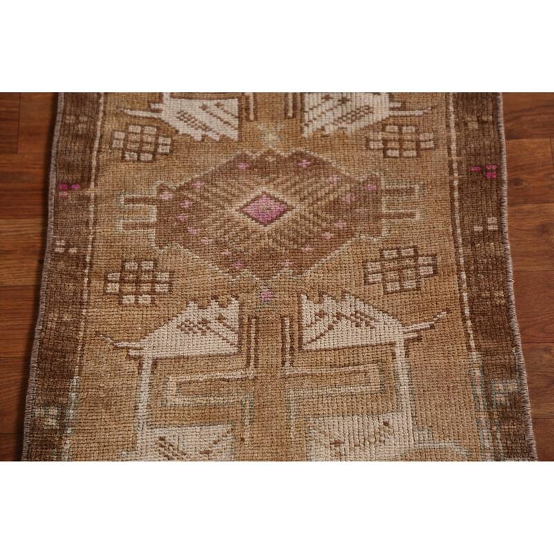 Hand Knotted Oriental 100% Wool Carpet Transitional Tribal Brown Anatolian Area Rug - 2' 3'' X 1' 8''