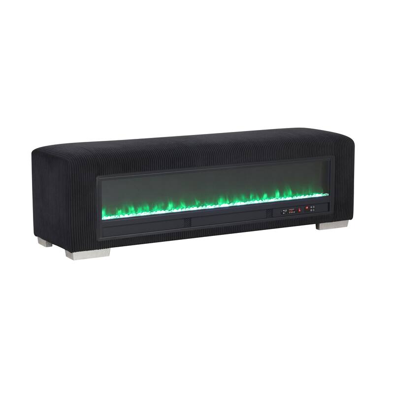 Furniture of America Goffney Chenille Bench with Fireplace Simulator and Bluetooth Audio
