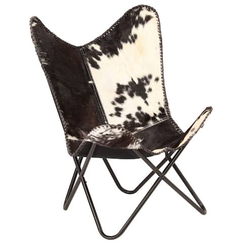 vidaXL Butterfly Chair Black and White Genuine Goat Leather - 29.1"x26"x35.4"