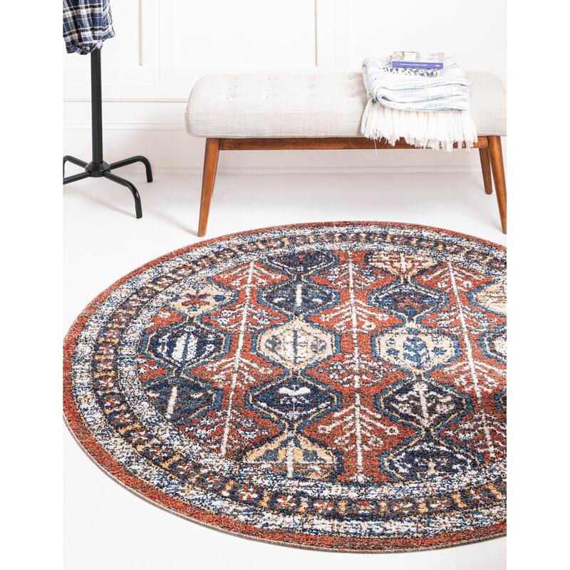 Contemporary Ariella Collection Area Rug - 10' Round - Rust Red