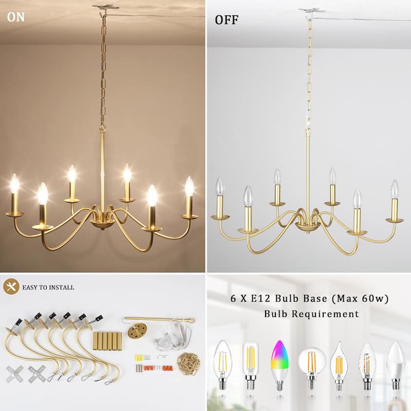 6-Light 27.55-inch Chandeliers with Plug in Cord for Bedroom Living Room