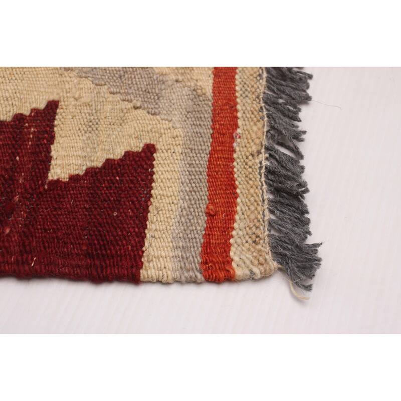 ECARPETGALLERY Flat-Weave Bold and Colorful Cream Wool Kilim - 5'11 x 8'0