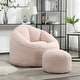 preview thumbnail 8 of 37, Microfiber Upholstered High Density Memory Foam Round Lazy Bean Bag Sofa Chair with Ottoman Pink