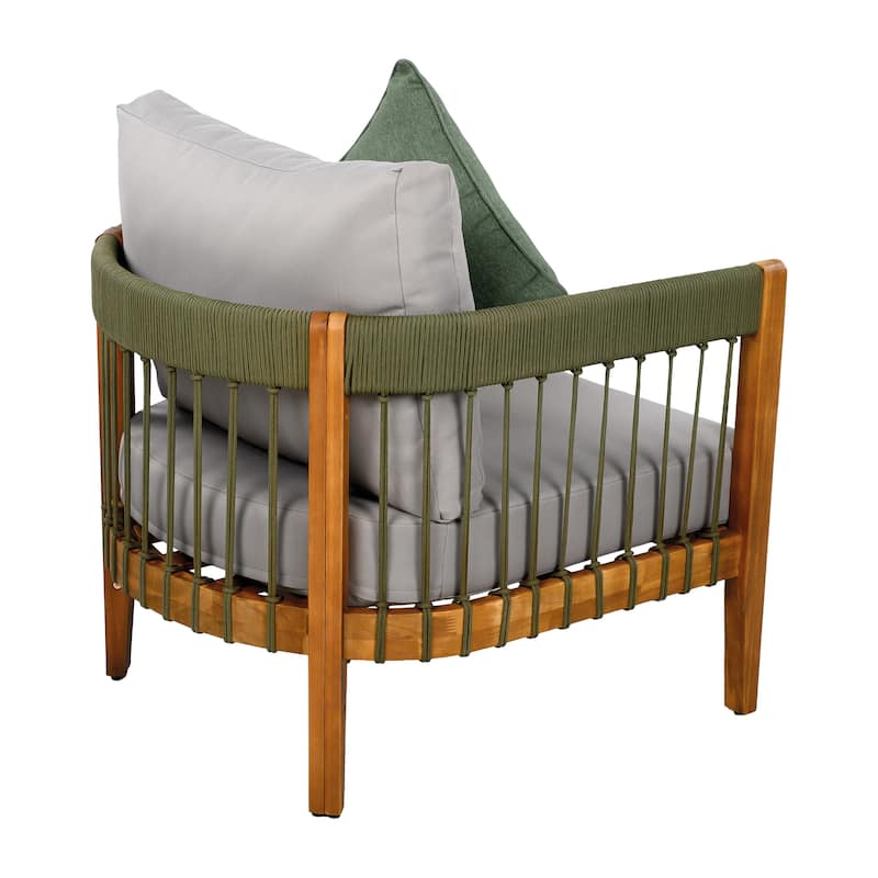 [Set of 2] Acacia Wood Outdoor Club Chair with Handwoven Rope Accents & Curved Backrest - Water-Resistant,Removable Cushions