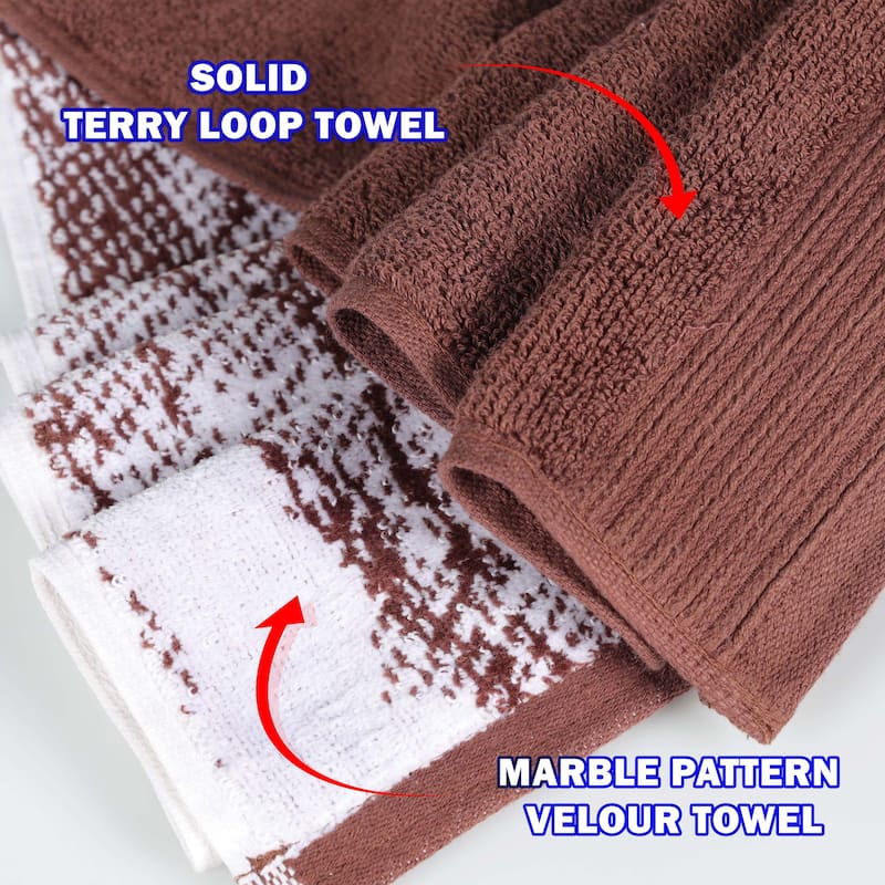 Superior Cotton Quick-Drying Solid and Marble 10 Piece Towel Set