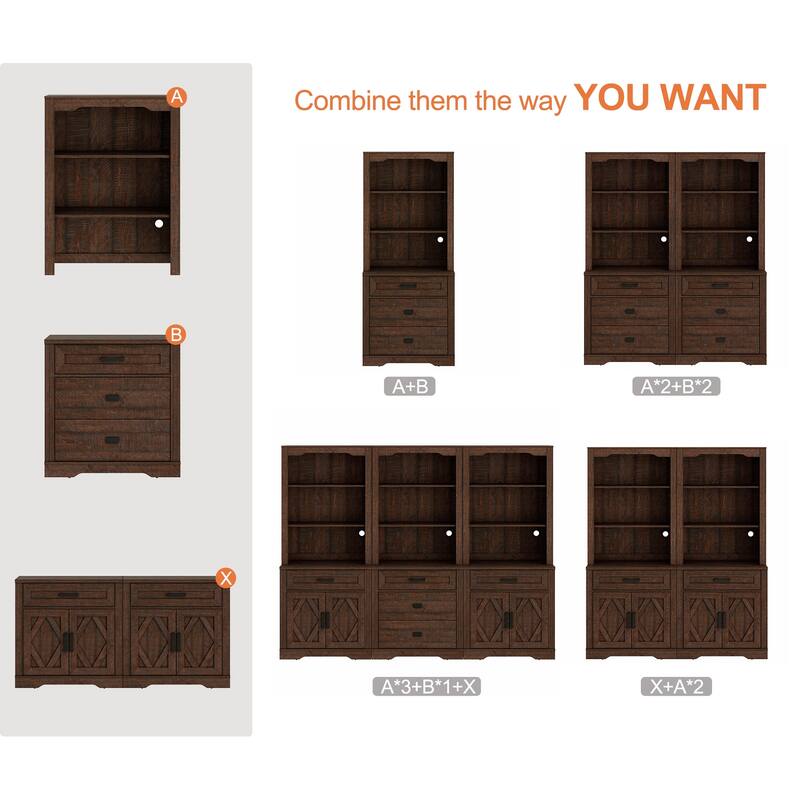 Modern Farmhouse TV Stand with Bookcase for 65" 75" TV with Barn Door for Living Room, Bedroom & Home Office