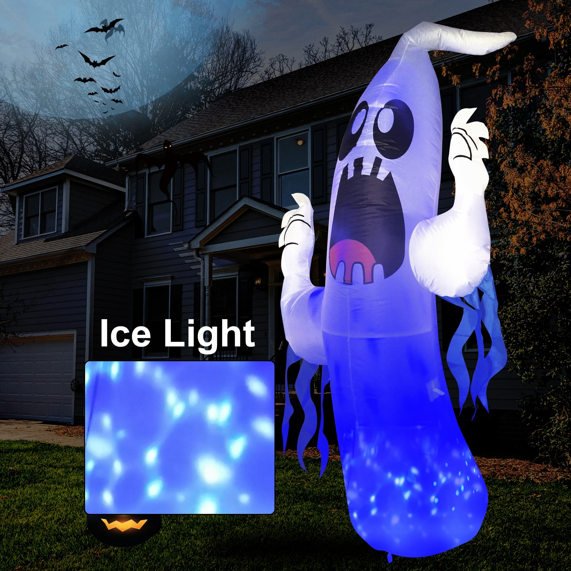 Syncfun 8 Ft Tall Halloween Inflatable Ghost With Blue Ice Swirling ...