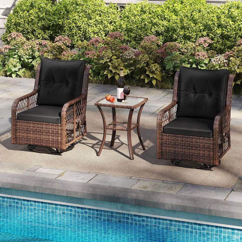 Costway 3 PCS Patio Furniture Set with 2-Tier Side Table and Cushions - See Details