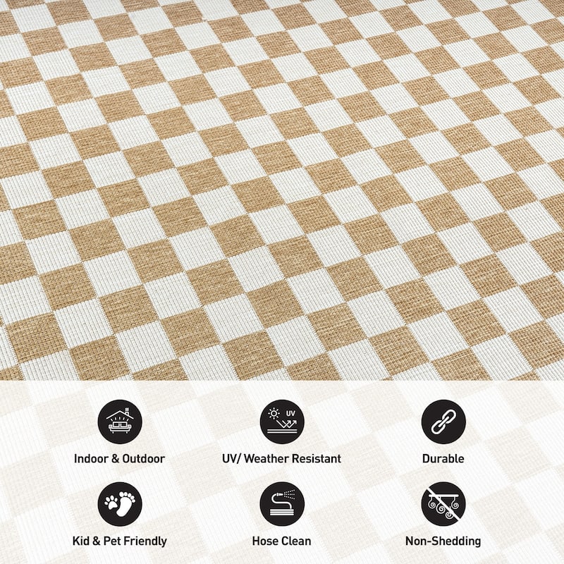 World Rug Gallery Contemporary Checkered Weather Resistant Reversible Indoor/Outdoor Area Rug