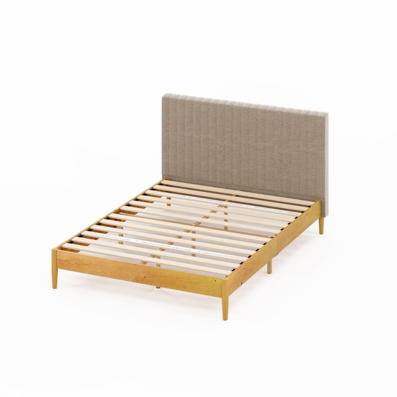 Priage by ZINUS Latte Wood Platform Bed Frame with Upholstered Headboard - Queen