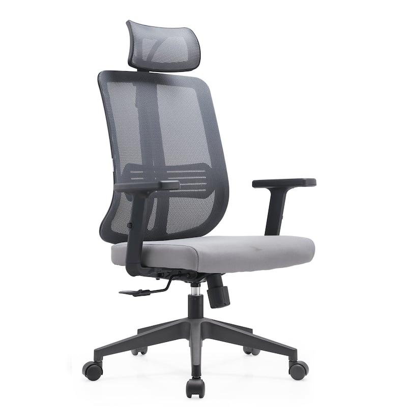 Adjustable Office Chair with Mesh Back and Headrest Nift Series by LeisureMod - Grey