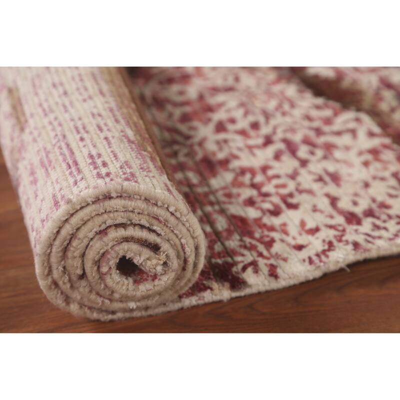Abstract Oriental Accent Rug Handmade Pink Wool Carpet - 2'8"x 4'10"