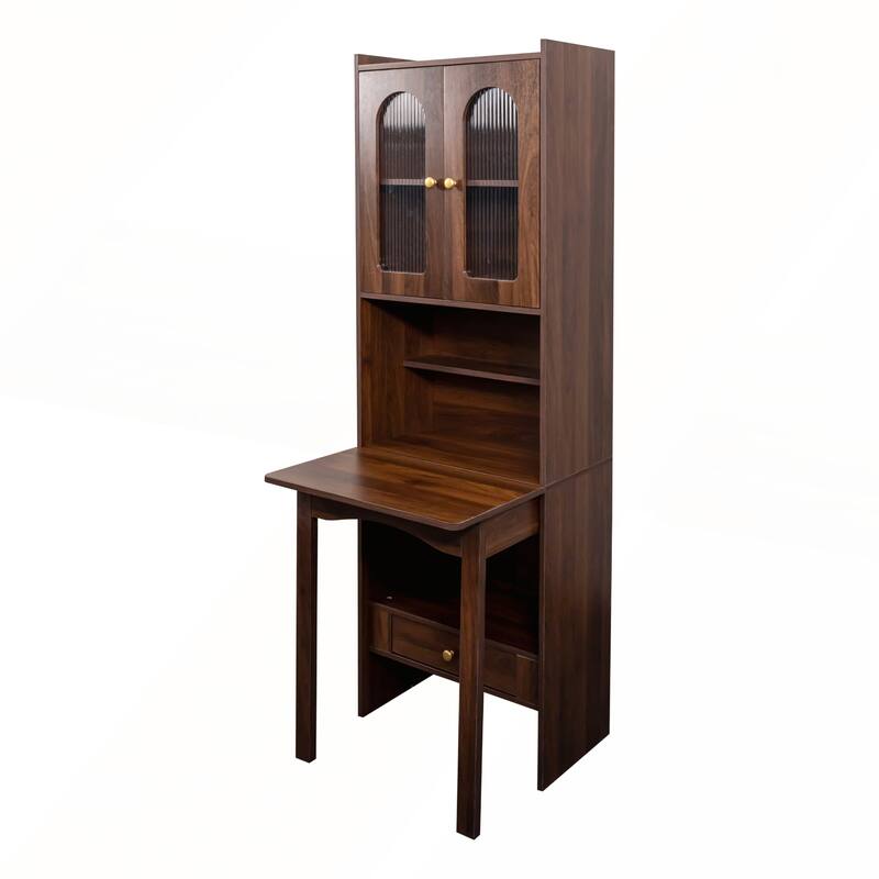 Fold-Out Convertible Desk Cabinet with Shelf and Drawer for Multi-Function Home Office Workstation