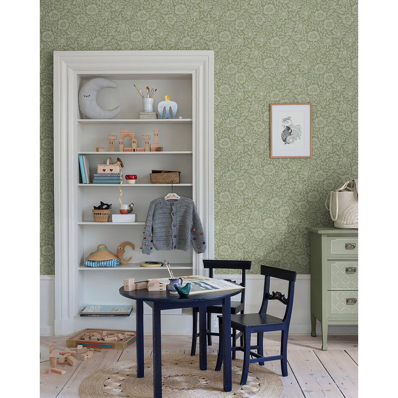 A-Street Prints Mallow Green Floral Vine Wallpaper