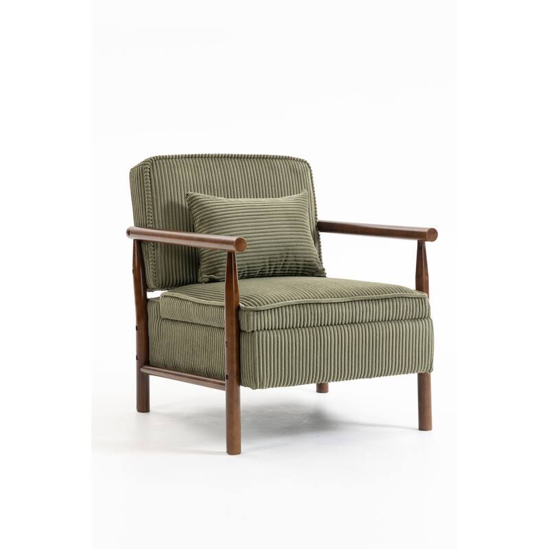 Storage Chair,Mid Century Modern Accent Chair with Wood Frame, Upholstered Living Room Chairs with Waist Cushion