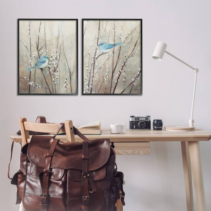 Stupell Peaceful Perched Blue Birds Animal Nature Painting, 2pc Multi Piece Framed Wall Art Set