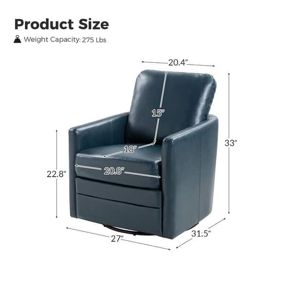 dimension image slide 7 of 8, Terrance Transitional Swivel Faux Leather Barrel Accent Chair with Metal Base