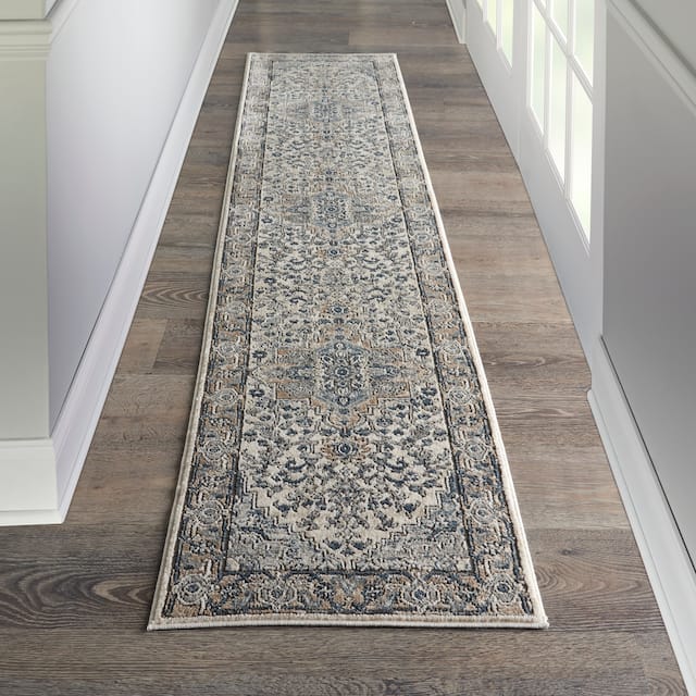Nourison Concerto Traditional Persian Medallion Area Rug - 2'2" x 10' Runner - Ivory/Grey