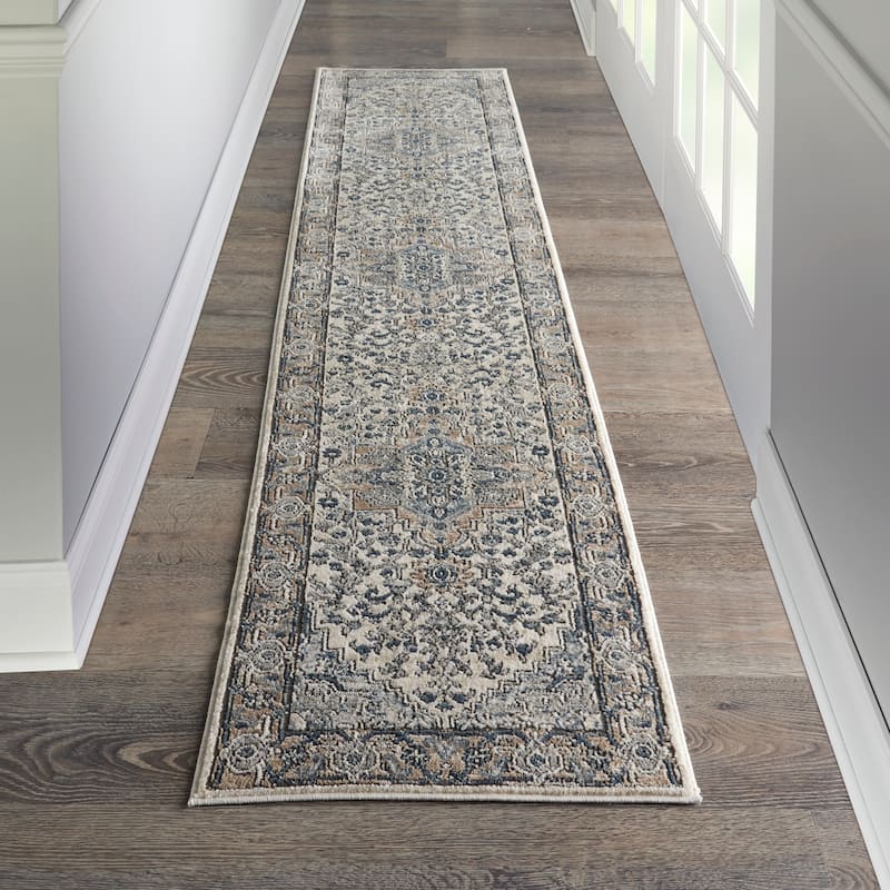 Nourison Concerto Traditional Persian Medallion Area Rug. - 2'2" x 10' Runner - Ivory/Gray