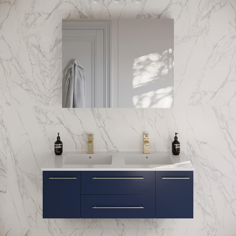 Fresca Lucera 48" Wall Mounted Double Basin Vanity Set with Cabinet, - Royal Blue