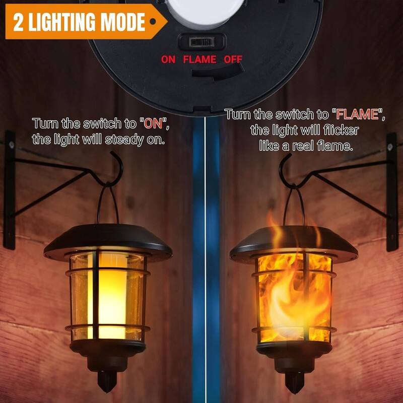 4 Pack Solar Flame Wall Lanterns Outdoor, Solar Powered - Warm White