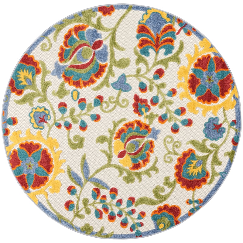 Nourison Alice Indoor/Outdoor Floral Area Rug - 4' x Round - Ivory/Multicolor