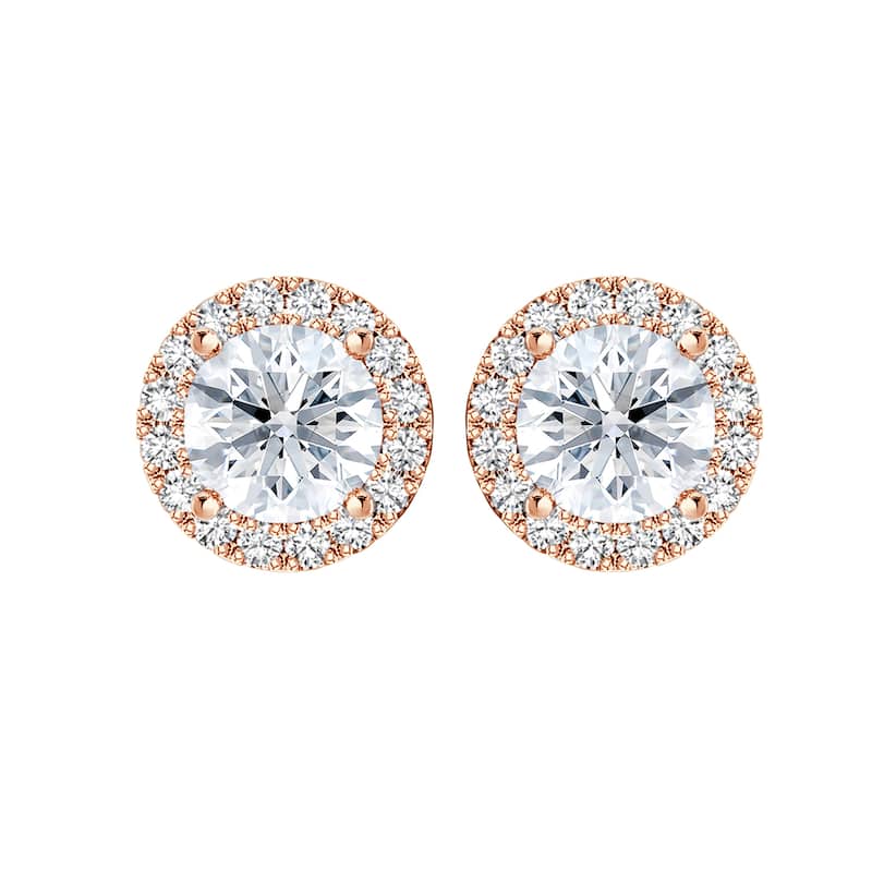 Auriya 14k Gold Lab Grown Halo Round Diamond Stud Earrings 0.50 to 8.00 ct. tw. Push-Back (F-G VS) - White