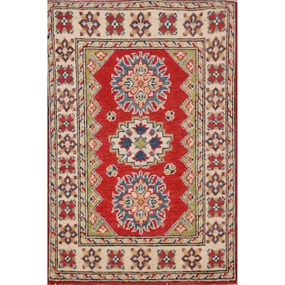 Red Kazak Oriental Foyer Rug Handmade Geometric Wool Carpet - 2'0"x 3'0"