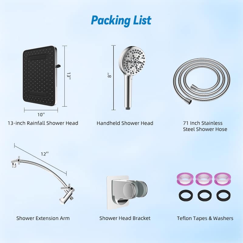 High Pressure 13in Luxury Rain Shower&10-mode Handheld Shower Combo