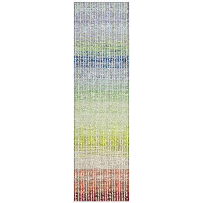 Machine Washable Indoor/ Outdoor Contemporary Stripes Chantille Rug