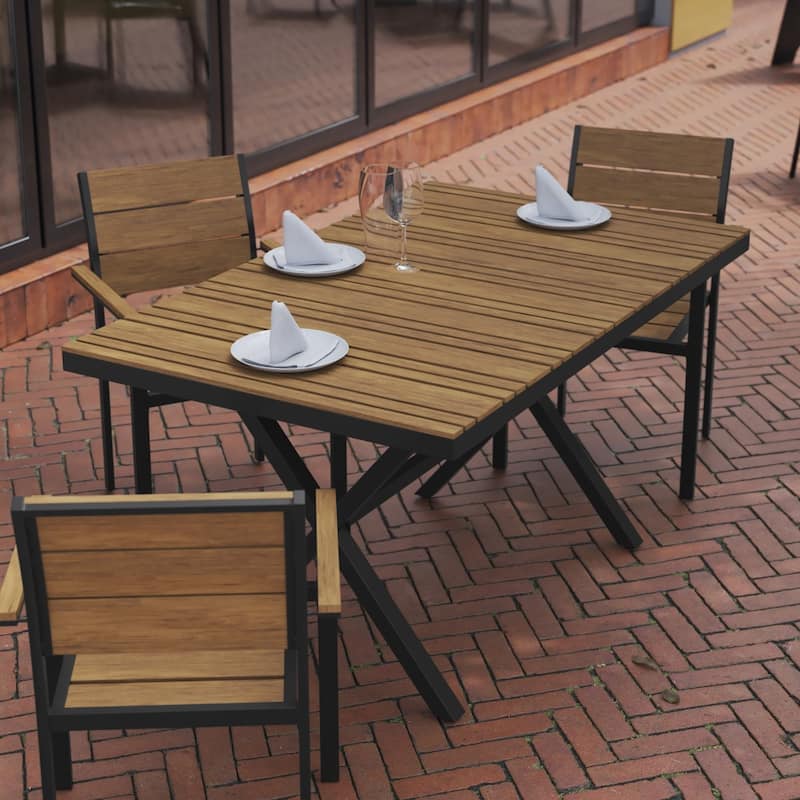Commercial Grade Polyresin Slat Outdoor Patio Table