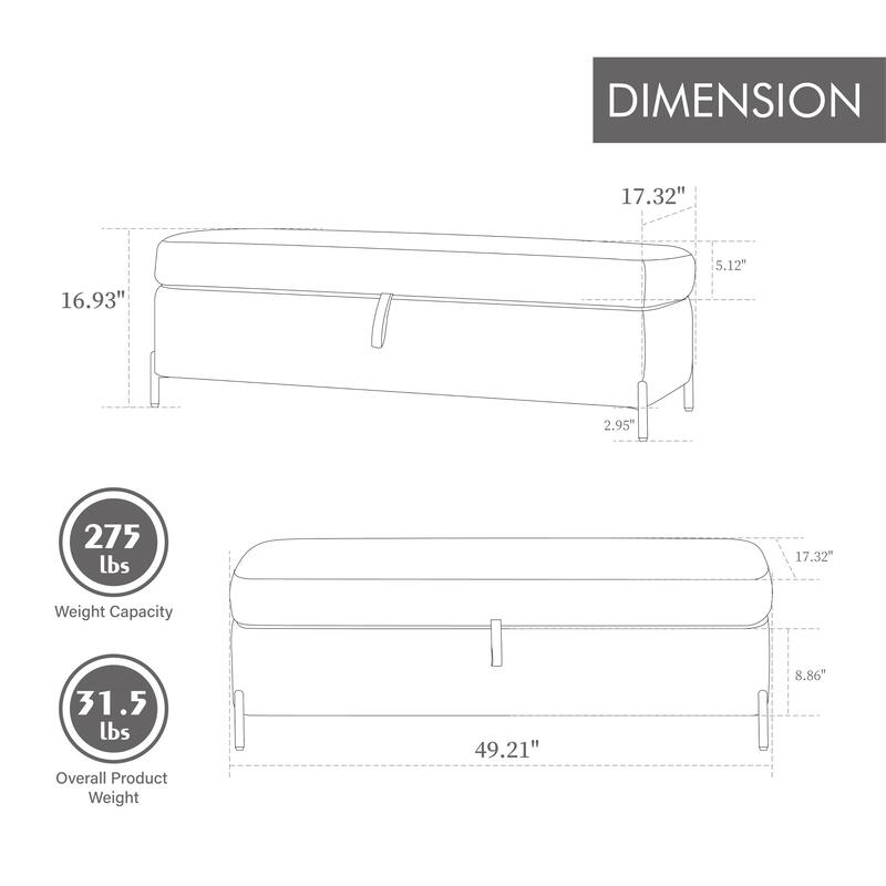 49.2"W Modern Storage Bench,Bedroom Ottoman Bench with Metal Legs