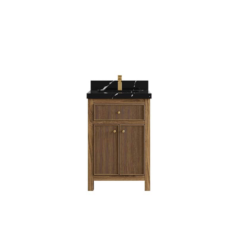 Willow Collections 24 x 22 Sonoma Teak Wood Single Bowl Sink Bathroom Vanity in Golden Teak with Countertop
