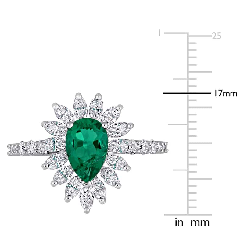 1ct TGW Created Emerald 1 1/5ct TW Marquise Lab-Grown Diamond Ring in 14k White Gold