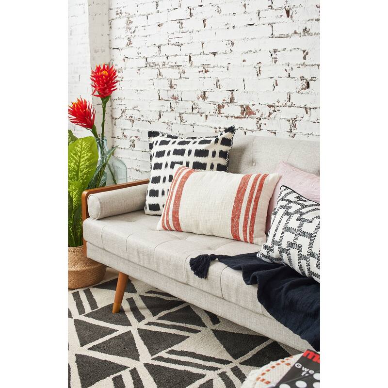 14" x 22" Crawford Geometric Art Deco Black & White Cotton Decor Throw Pillow