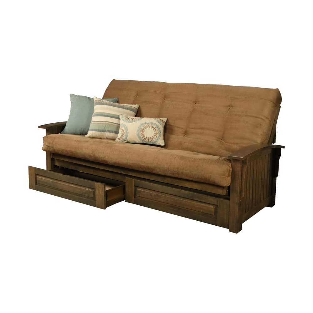 Somette Washington Queen-size Storage Futon Set in Rustic Walnut with Suede Mattress