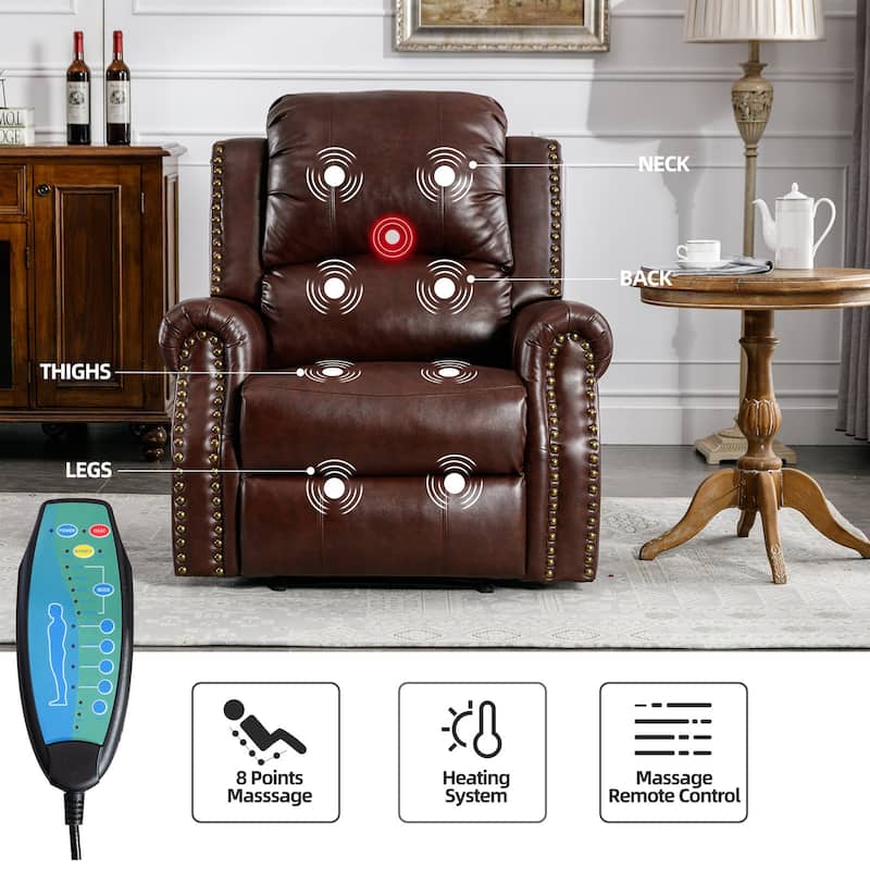 Power Recliner Chair with Massage and Heat, Faux Leather Electric Recliner with USB Port for Living Room