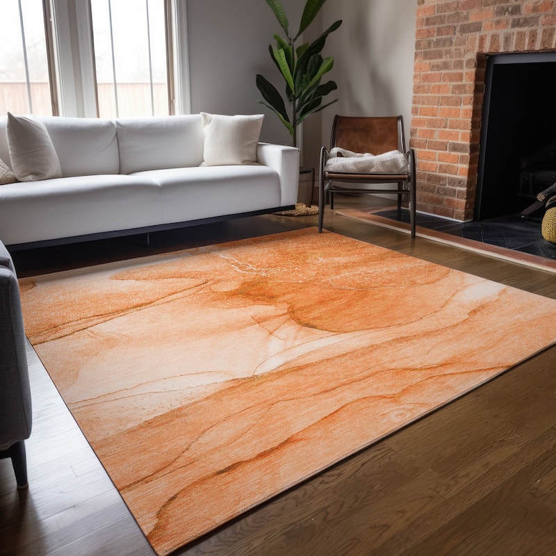 Machine Washable Indoor/ Outdoor Abstract Chantille Rug