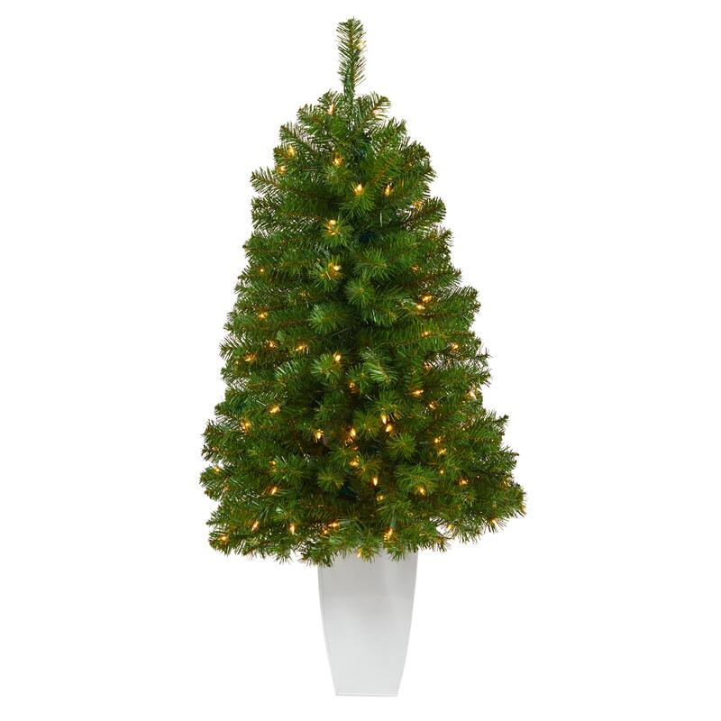 50" Artificial Christmas Tree with 100 Lights in White Metal Planter