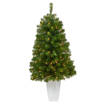 50" Artificial Christmas Tree with 100 Lights in White Metal Planter