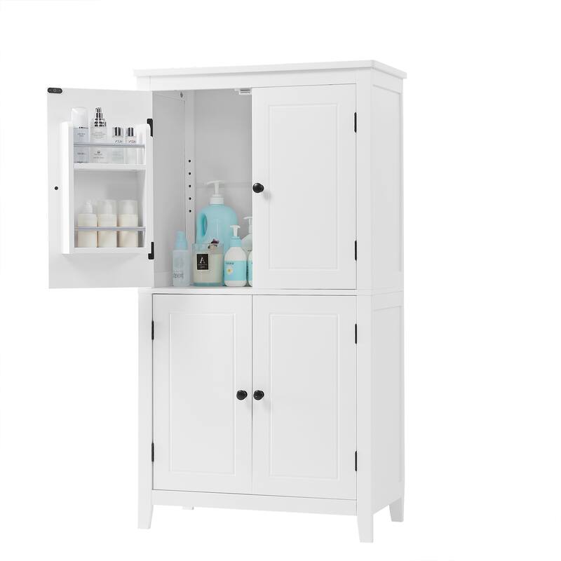 Bathroom Floor Storage Cabinet, Bathroom Storage Unit, with 4 Doors, Adjustable Shelves,Multiple Storage Space