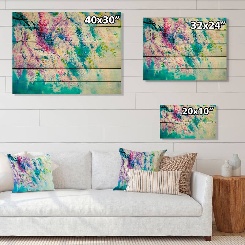 Designart 'Purple Lilac Flower Tree' Traditional Wood Wall Art Décor - Natural Pine Wood