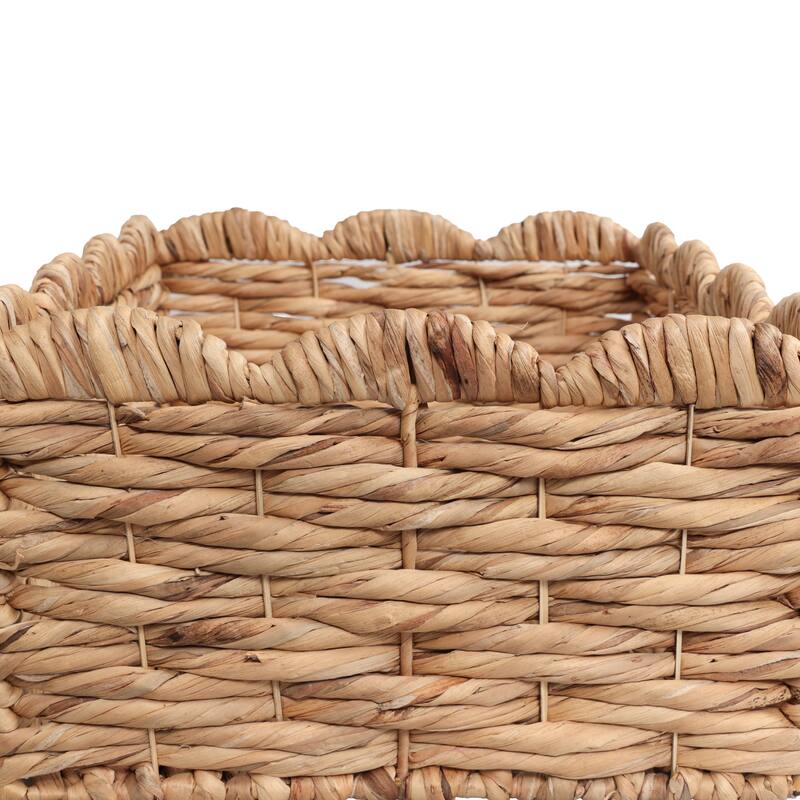 Coral Handwoven Water Hyancinth Scalloped Edge Nesting Storage Baskets (Set of 4)